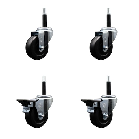 Service Caster 3.5'' Hard Rubber Wheel Swivel 3/4'' Expand Stem Caster Set 2 Brakes, 4PK SCC-EX20S3514-HRS-2-PLB-2-34